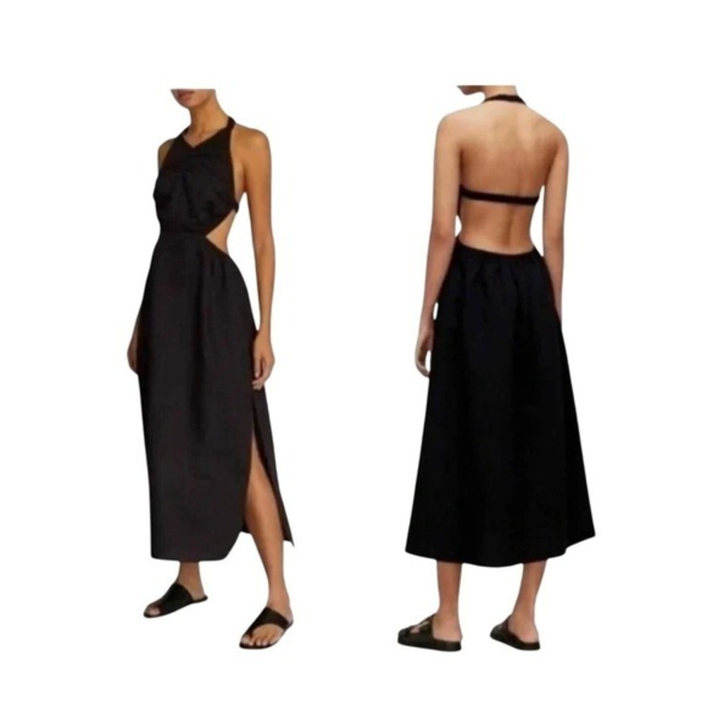AllSaints Ludo Black Linen Blend Maxi Dress Open Back 10 - Picture 1 of 14